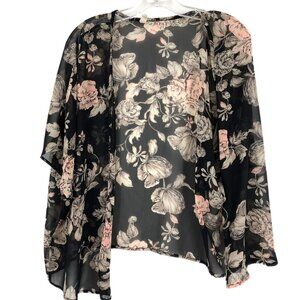 Mind Code Black Floral Cardigan | Elbow Length Sleeves